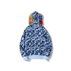 Bathing Shark print Hoodie Camouflage Double Hat Autumn/Winter Fleece Cardigan Zipper Loose Shark