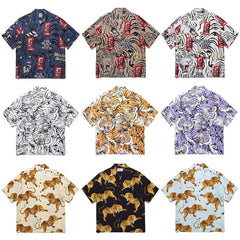 GUILTYPARTIES TIGER Shirts Summer Festival Black Eyed Tiger Flowing Cloud Hawaiian Short Sleeve Shirt Men