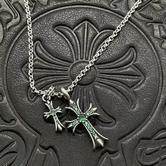 Chrome Hearts Necklace Vintage Double Cross Diamond Pendant for Men and Women