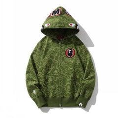 Bathing Shark print Hoodie Camouflage Shark Head Zipper