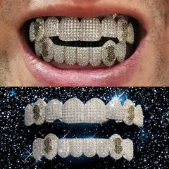 Grillz Hip-Hop Rock Hip Hop Braces Black Diamond Jewelry Eight Teeth HIPHOP Copper Zirconium Full Diamond Braces Jewelry