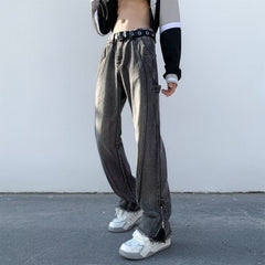 Men Jeans Oversize Zipper Jeans Summer Slim-Fit Micro Flared Pants