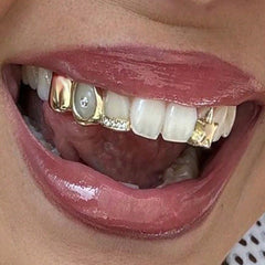 Grillz Hip-Hop Rock Hollow Single Hollow Bar Drill Triple Braces Daily Out Cool Glossy Gold Teeth Hip Hop Versatile Cross-border Accessories