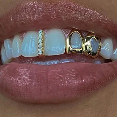 Grillz Hip-Hop Rock Hollow Love Stick Drill Double Braces Daily Out Cool Glossy Gold Teeth Hip Hop Versatile