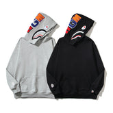 Bathing Shark print Hoodie Embroidery Solid Color Sweater Men