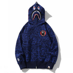 Bathing Shark print Hoodie Camouflage Shark Head Zipper