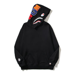 Bathing Shark print Hoodie Embroidery Solid Color Sweater Men
