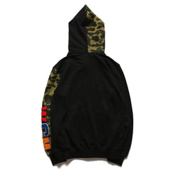 Bathing Shark print Hoodie Splicing Camouflage Sweater Male Shark Autumn