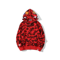 Bathing Shark print Hoodie Autumn and Winter Shark Head Terry Sweater Men's and Women's Casual Camouflage Thin Sweater Baggy Coat