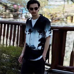 GUILTYPARTIES TIGER Shirts Moriyama Avenue, Coconut Tree, Lips Joint Hawaiian Short Sleeve Shirt Men
