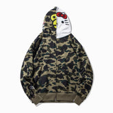Bathing Shark print Hoodie Hello Kitty Camouflage Sweater Men