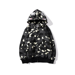 Bathing Shark print Hoodie camouflage luminous sweater men's autumn and winter cardigan