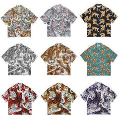 GUILTYPARTIES TIGER Shirts 23SS TIM LEHI Flame Tiger Full Print Hawaiian Short Sleeve Shirt Men