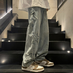 Men Jeans Straight-Leg Denim Trousers Autumn and Winter Loose