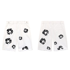 DENIM TEARS Denim shorts Denim All-Over Flower Wreath Graphic Oversized Frayed Hem Shorts