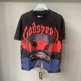 Godspeed T Shirts Sunset Palm Highway Retro Car Graphic