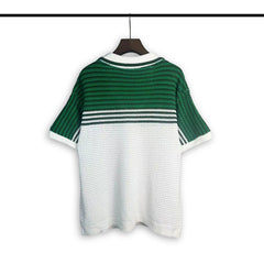 Casablanca knitted short-sleeved sweater Contrast Green‑White Stripe Knit Set Chest Badge