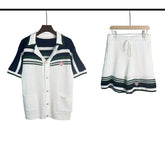 Casablanca knitted short-sleeved sweater Preppy Striped Knit Co‑ord Chest Badge Motif