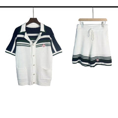 Casablanca knitted short-sleeved sweater Preppy Striped Knit Co‑ord Chest Badge Motif
