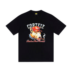 CORTEIZ T-shirt Y2K Smoking Cigar Dog Rules The World Printed Oversized Streetwear Tee