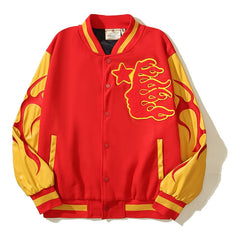 American-style baseball jacket High-street style HELL tiger-motif varsity jacket featuring color-blocking, contrast paneling, and embroidery¡ªan Instagram-trending design.