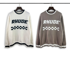 RHUDE knit sweater Vintage Race‑Inspired Checker Motif Relaxed‑Fit Knit Pullover