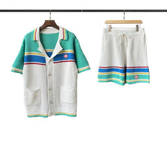 Casablanca knitted short-sleeved sweater Vibrant Color‑Block Stripe Knit Two‑Piece Set