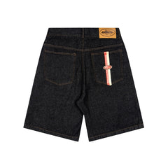 CORTEIZ Denim shorts Y2K Baggy Loose Fit Racing Stripe Embroidered Denim Shorts