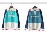 Casablanca knit sweater Preppy Tipped‑Trim Greek‑Key Knit Graphic