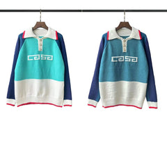 Casablanca knit sweater Preppy Tipped‑Trim Greek‑Key Knit Graphic