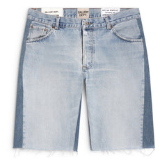 Gallery Dept Denim Shorts Light-wash blue patchwork denim shorts with distressed cuts and frayed hems—casual style.