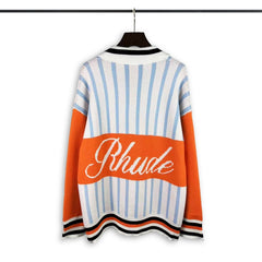 RHUDE knit sweater Henley Button Collar Mixed Stripe Block Knit Pullover