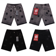 GODSPEED Denim shorts Denim All-Over Gothic Flower Graphic Oversized Streetwear Shorts