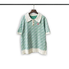Casablanca knitted short-sleeved sweater Vintage Contrast‑Trim Short‑Sleeve Knit Top