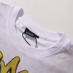 Harmony T Shirts American-style streetwear Statue of Liberty design with acid wash and rhinestone embellishment.