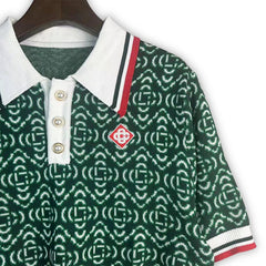 Casablanca knitted short-sleeved sweater Preppy Tipped‑Collar Geometric Repeat Print
