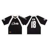 CORTEIZ T-shirt Y2K Blokecore Cursive Logo Football Jersey – Streetwear Edition