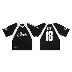 CORTEIZ T-shirt Y2K Blokecore Cursive Logo Football Jersey – Streetwear Edition
