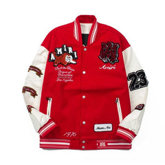 American-style baseball jacket Unisex Streetwear-Style Cardigan with Embroidered Tiger Motif