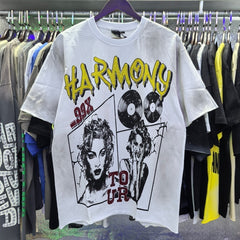 Harmony T Shirts Garment-washed short-sleeve top with rhinestone embellishment