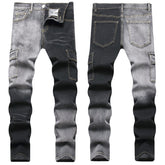 Mens Fashion Jeans Black and gray color blocking 5706#