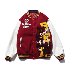 American-style baseball jacket TRAVIS SCOTT Men's Stand-Collar Padded Jacket (Wool-Blend Body with Leather Sleeves & Embroidery) ¨C Unisex Style