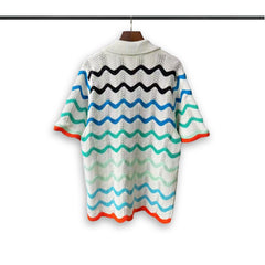 Casablanca knitted short-sleeved sweater Contrast Red‑Trim Chevron Knit Polo