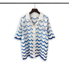 Casablanca knitted short-sleeved sweater Ocean‑Wave Print Knit