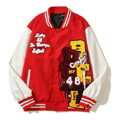 American-style baseball jacket Travis Scott Unisex Loose-Fit Varsity Jacket with Leather Sleeves and Terry Cloth Embroidery ¨C Fall/Winter Casual Style