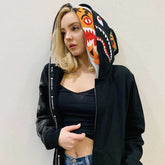 Bathing Shark print Tiger Head Shark Double Hood Sweater Camouflage Hoodie Thin Velvet Terry Hooded Sweater
