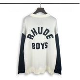 RHUDE knit sweater Large Back Curved Block‑Letter Motif Raglan‑Sleeve Relaxed Knitwear