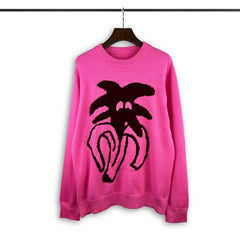 Casablanca knit sweater Hand‑Drawn Surreal Palm Motif Contrast Jacquard Knit Top