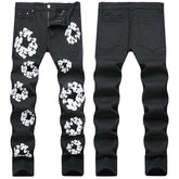 Mens Fashion Jeans White cotton flower 1322#