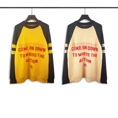 RHUDE knit sweater Distressed Stacked Slogan Motif Color‑Block Raglan Knitwear